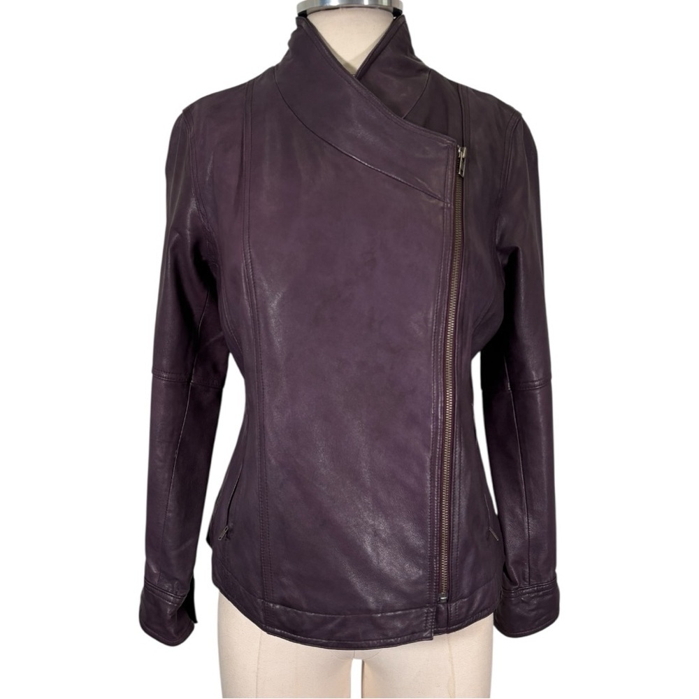 NEW J Jill Asymmetrical Moto Leather Jacket Size Small Petite - Picture 2 of 12